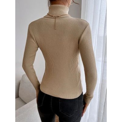 Solid Collect Waist Turtelneck Pullover