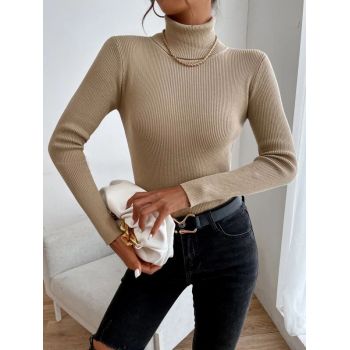 Solid Collect Waist Turtelneck Pullover