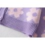 Custom cropped flower print V-neck cardigan with buttons.