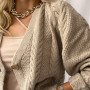 Custom cable knit solid V-neck cardigans with buttons
