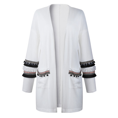 Custom embroidered panel v-neck long cardigans