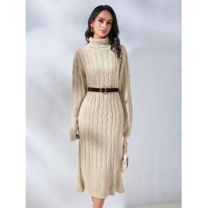 Custom cable knit solid turtelneck sweater dresses