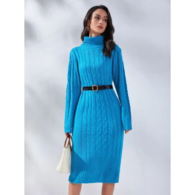 Custom cable knit solid turtelneck sweater dresses