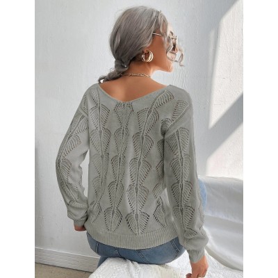 custom hollows out solid V-neck pullover