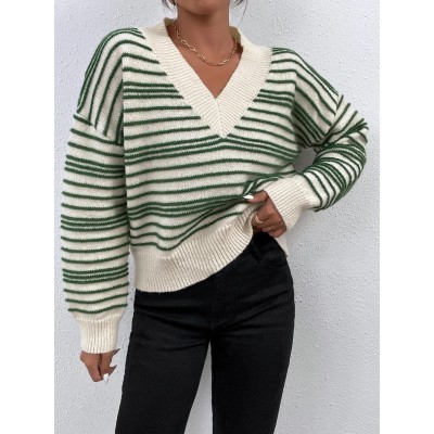 custom striped V-neck pullover