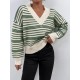 custom striped V-neck pullover