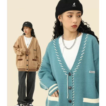 Hip hop V-neck woolen loose casual cardigan sweater