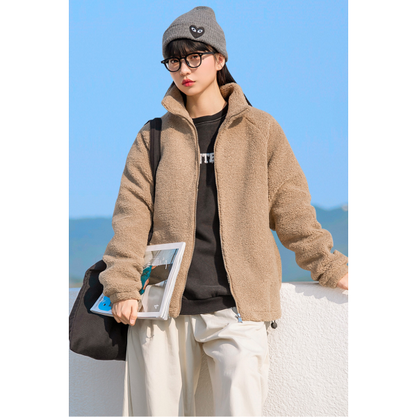 Lamb plush thick coat women's autumn and winter cashmere cardigan thickened cotton padded jacket