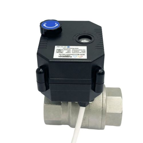 electrically actuated motor ball valve with spring return for water flow control