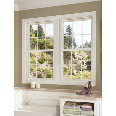 Factory UPVC Double Hung Window, European Style, Double Glass, Heat Insulation, For Bathroom, Kitcken Room