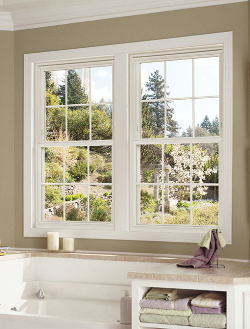 Factory UPVC Double Hung Window, European Style, Double Glass, Heat Insulation, For Bathroom, Kitcken Room