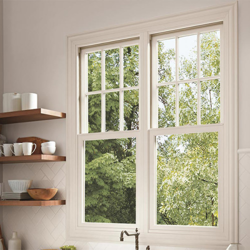 Factory UPVC Double Hung Window, European Style, Double Glass, Heat Insulation, For Bathroom, Kitcken Room