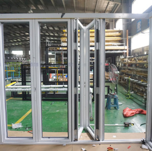Aluminum Frame Bi-Fold Patio Sliding Corner Folding Door, Double Glazed, Soundproof, For Store, Garden, Villa
