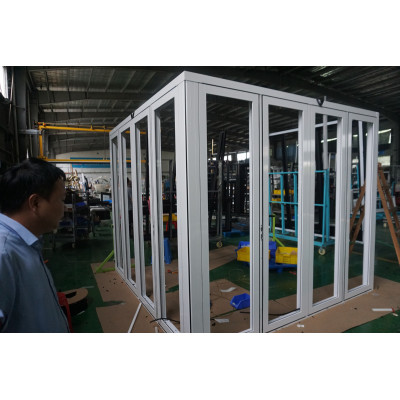 Aluminum Frame Bi-Fold Patio Sliding Corner Folding Door, Double Glazed, Soundproof, For Store, Garden, Villa