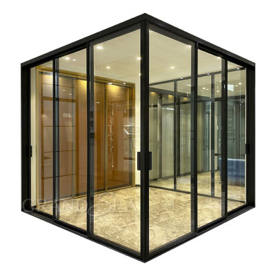 Aluminum Corner Sliding Door, Double Glazed, Soundproof, For Store, Garden, Villa