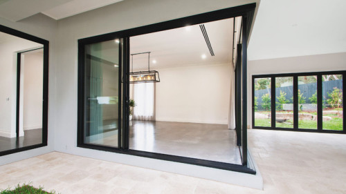 Aluminum Corner Sliding Door, Double Glazed, Soundproof, For Store, Garden, Villa