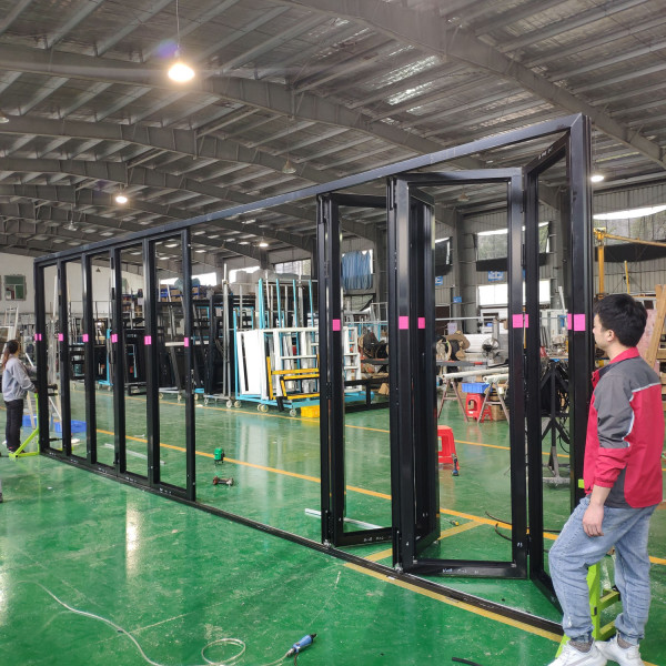 Thermally Broken Aluminum Frame Bifold Patio Sliding Folding Door, Double Glazed, Soundproof, For Store, Garden, Villa