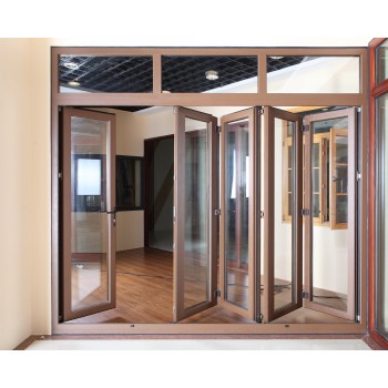 Customized Aluminium Clad Timber Folding Door, Double Glass, Heat Insluation, Soundproof, For Living Room, Villa and Balcony