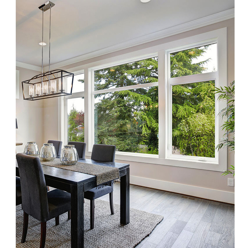 Large double glazed uPVC picture windows in a modern dining room