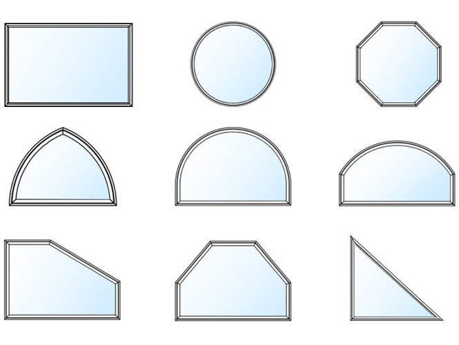 Custom rectangular round arched and angled uPVC fixed window shapes