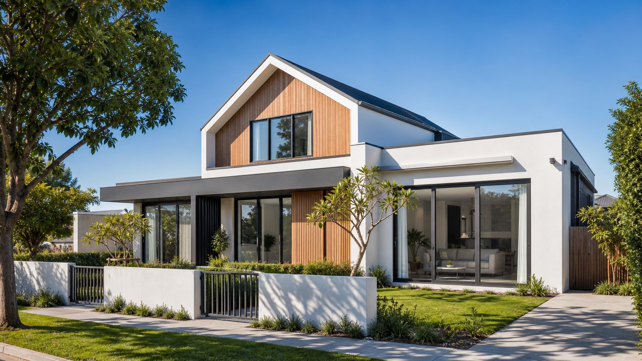 Renovated Australian family home with white uPVC double-glazed windows and slim dark-grey aluminium sliding doors
