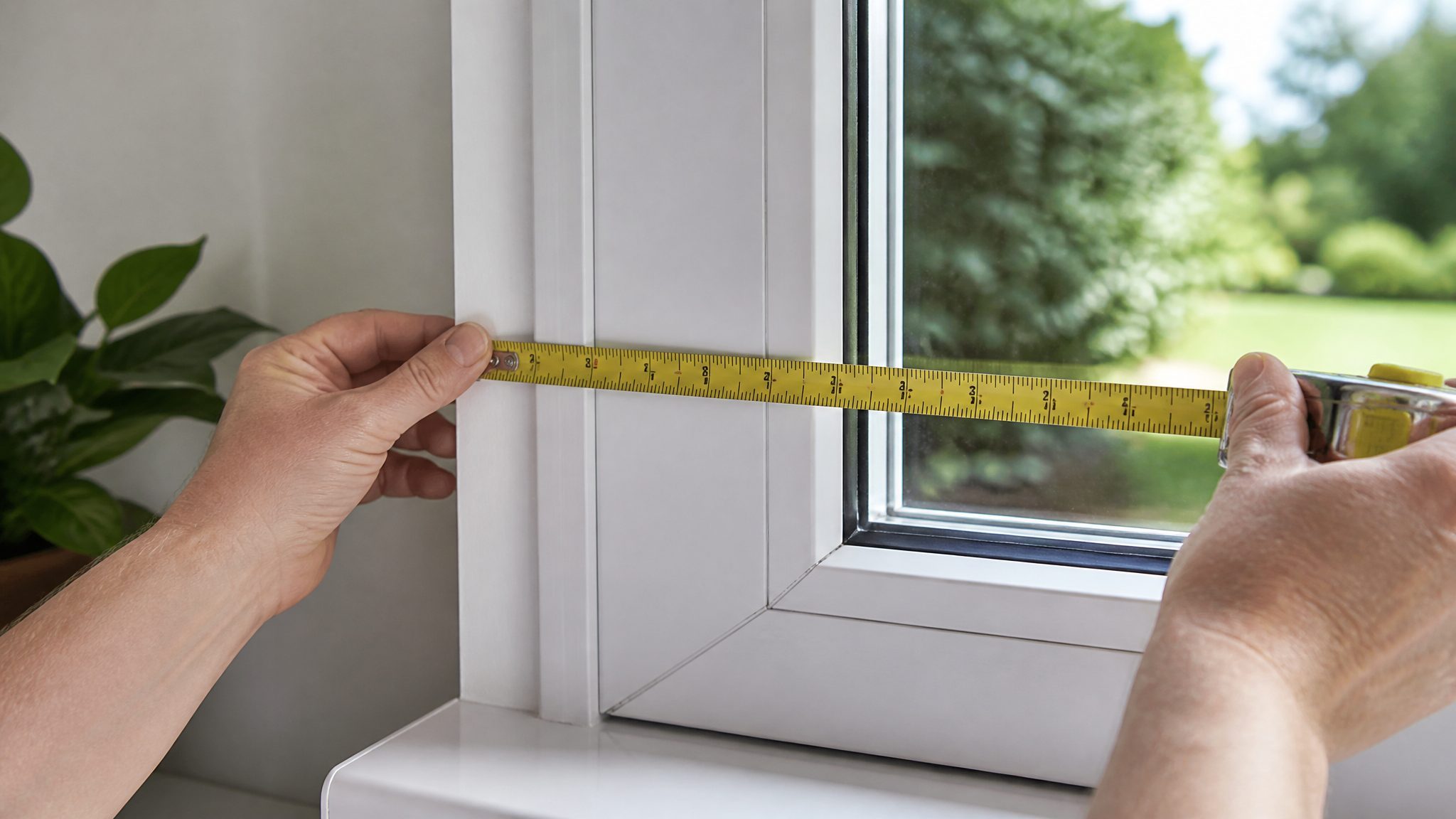Measuring an actual installed window frame with a tape measure