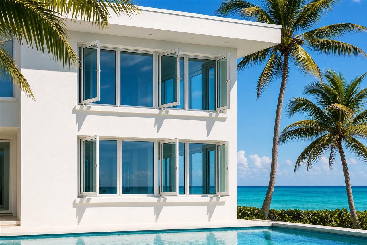 Miami coastal villa with impact-rated aluminium casement windows