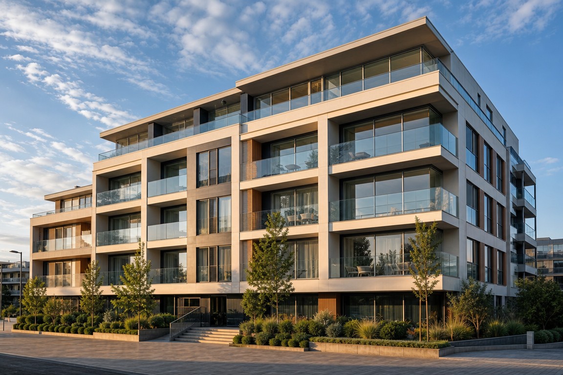 Modern apartment building with aluminium sliding windows
