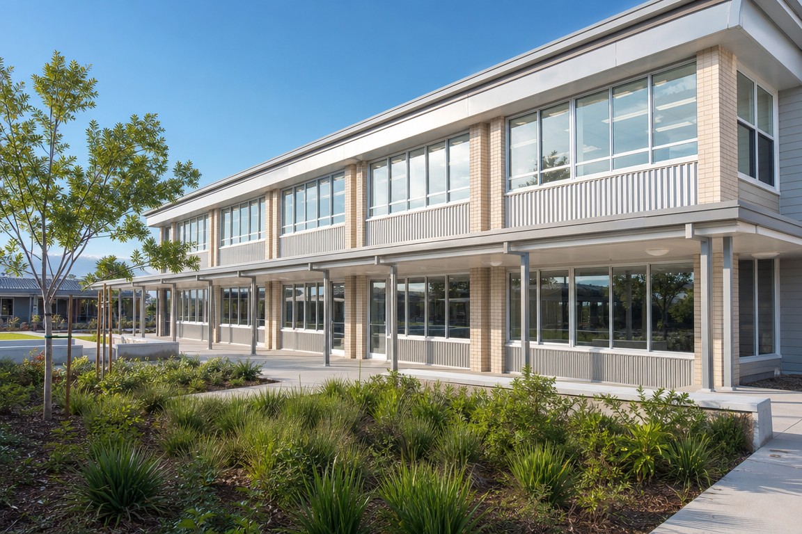 School building with aluminium windows