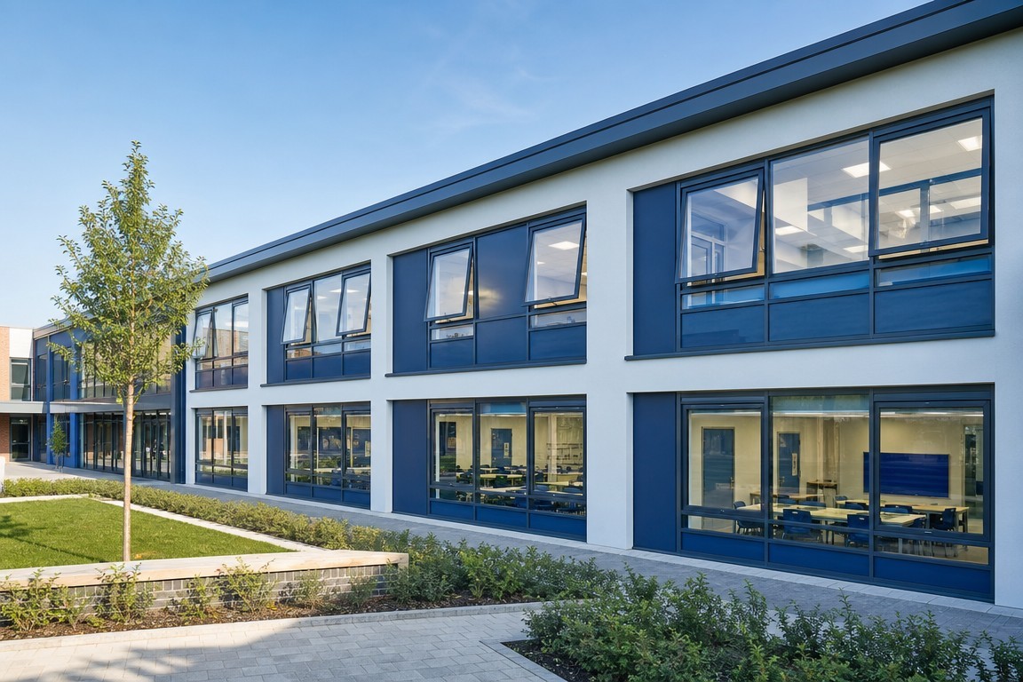 School building with aluminium windows