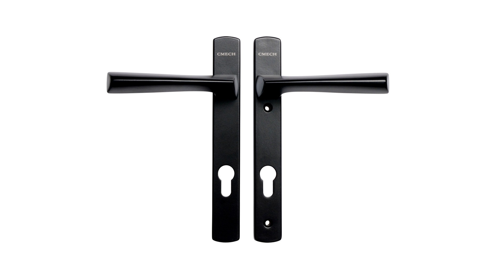 Matte black multi-point door handle set with Euro cylinder cutout supplied with ROPO aluminium doors