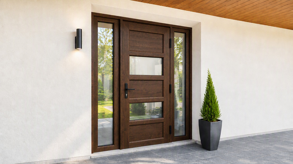 White uPVC door and window profile section with insulated glazing