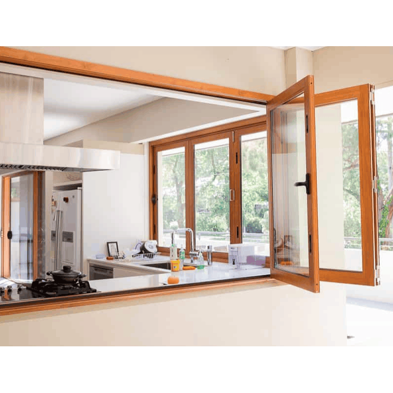 Aluminium Clad Timber Folding Window, Bi-Fold Window, Double Glass, Heat Insluation, Soundproof, For Villa, Residence, Kitchen
