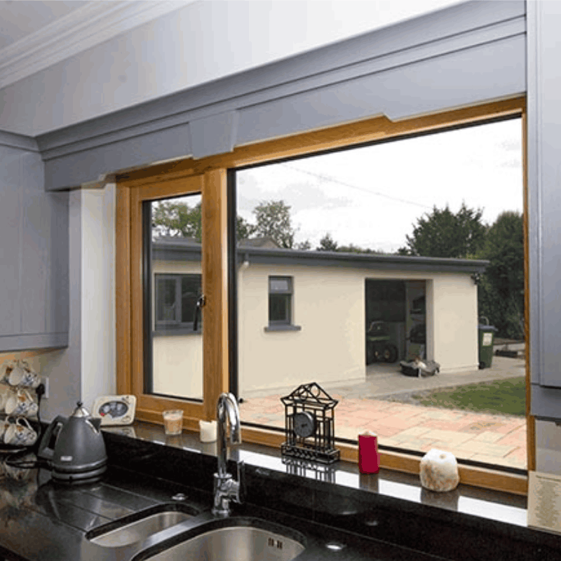 Wholesales Aluminium Clad Timber Sound-Proof Window, Triple Glass, Heat Insluation, Save Energy, For Residence, Villa, Bedroom