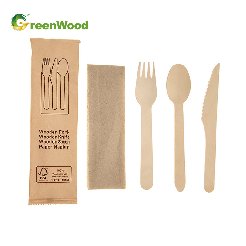 Disposable Wooden Cutlery Sets Paper Bag | Wooden tableware set Paper Bag