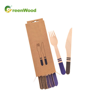 Custom Disposable Wooden Cutlery Sets in Paper Box with Hanger | Compostable Wooden Cutlery