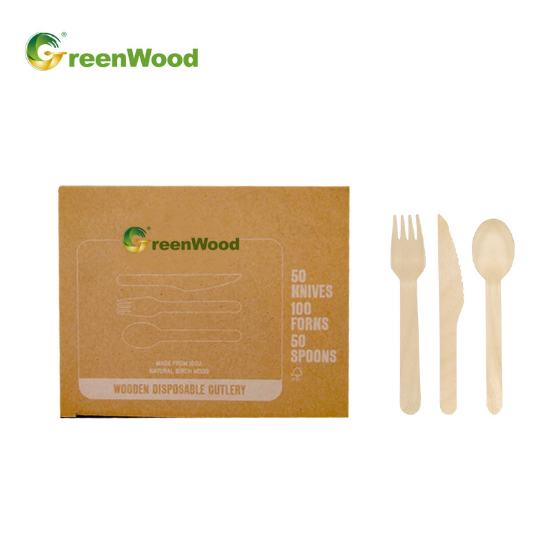 Disposable Wooden Cutlery Sets Paper Box | Wooden tableware set Paper Box