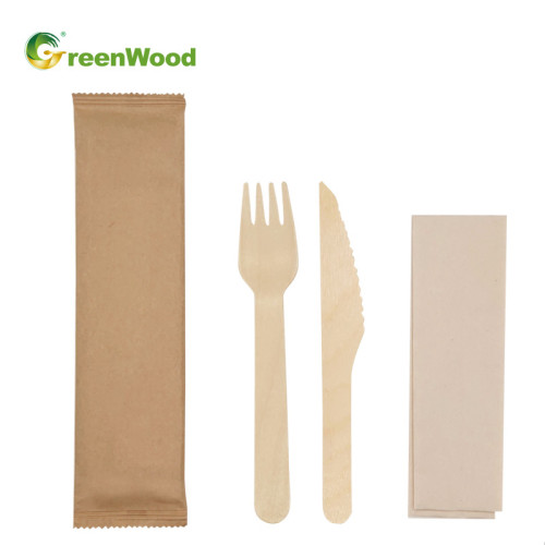 Ensembles de couverts en bois jetables biodégradables en gros avec sac en papier | Ensembles de couverts en bois en gros