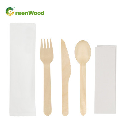 Wholesale Disposable Wooden Cutlery Sets with White Paper Bag | Wooden Cutlery Sets Wholesale