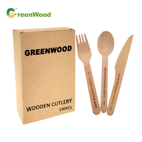 100 件一次性木制餐具套装纸盒 |木制餐具套装