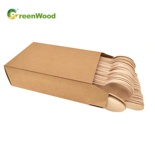 100 Stück Einweg-Holzbesteck-Sets in Papierbox | Geschirrset aus Holz