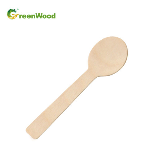 Mini cuillère en bois jetable 100 mm | Cuillère ronde en bois | Vente en gros de cuillères à glace en bois