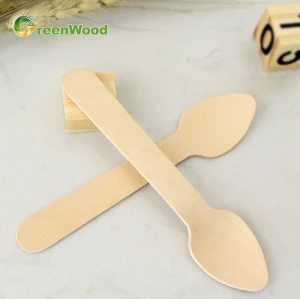 Disposable Wooden Mini Dessert Spoon 96mm | Wooden Tasting Spoon | Wooden Ice Cream Spoons Wholesale