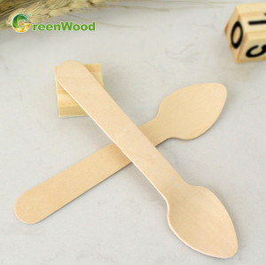 Disposable Wooden Mini Dessert Spoon 96mm | Wooden Tasting Spoon | Wooden Ice Cream Spoons Wholesale