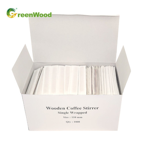 Einweg-Holzrührer für Tee in Papierbox | Hölzerne Kaffeerührer Großhandel