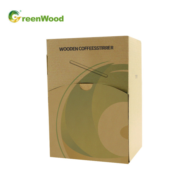 Disposable Wood Stir Sticks in Paper Drawer Box |  Wooden Coffee Stirrers Wholesale