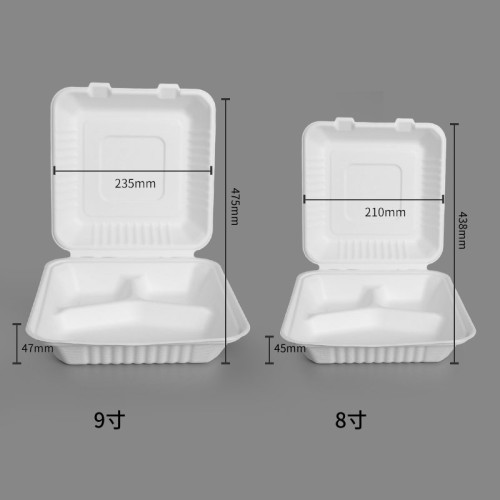 Bagasse Takeaway Clamshell Box with 3 Compartments