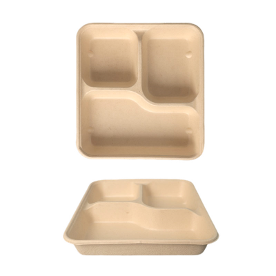 Bagasse Compostable Lunch Box with 3 Compartments