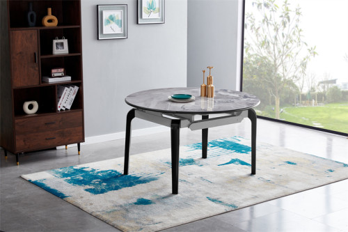 Modern Extendable Round Dining Table With Chairs And Metal Legs