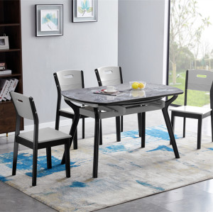 Dining Table Modern Round Retractable Dining Table Set